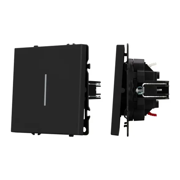 Выключатель одноклавишный проходной с подсветкой LED, NEO PLUS (черный) Выключатель одноклавишный проходной с подсветкой LED, NEO PLUS (черный)
