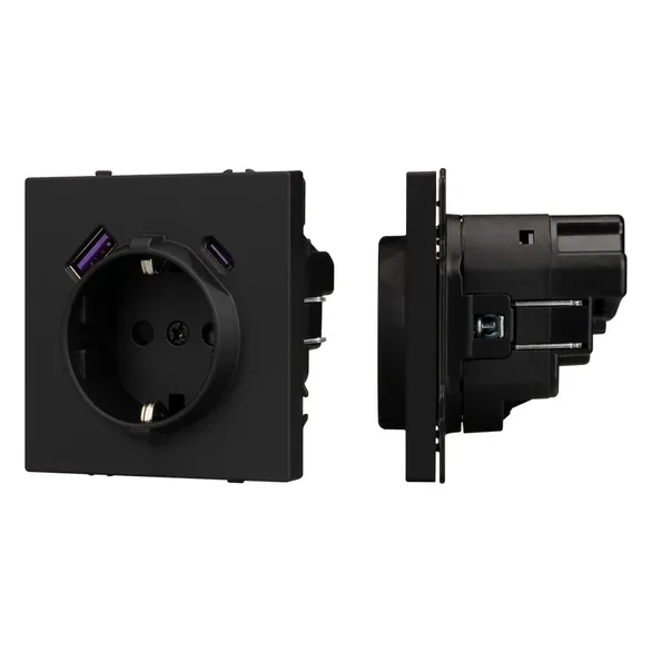 Розетка Schuko 250V 16A с USB-портом для зарядки Type A + Type C, с защитными шторками, 3,1А, 20W, IP-20, NEO PLUS контакты винтовые Розетка Schuko 250V 16A с USB-портом для зарядки Type A + Type C, с защитными шторками, 3,1А, 20W, IP-20, NEO PLUS контакты винтовые