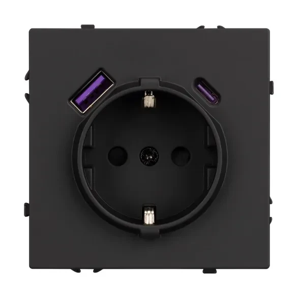 Розетка Schuko 250V 16A с USB-портом для зарядки Type A + Type C, с защитными шторками, 3,1А, 20W, IP-20, NEO PLUS контакты винтовые Розетка Schuko 250V 16A с USB-портом для зарядки Type A + Type C, с защитными шторками, 3,1А, 20W, IP-20, NEO PLUS контакты винтовые