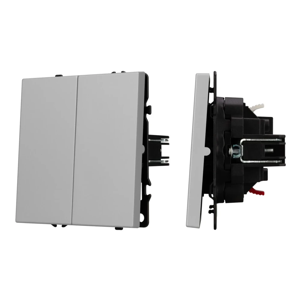 Выключатель двухклавишный, 250В, 10А, IP-20, NEO PLUS (Светло серый)