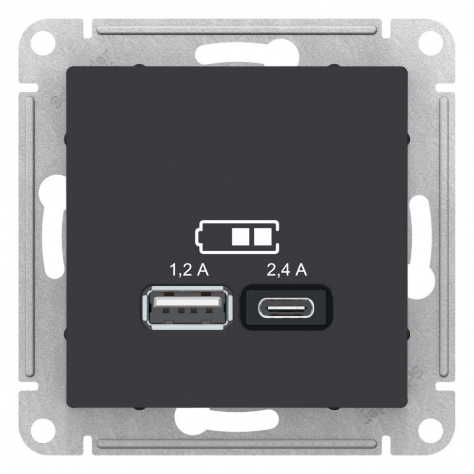 Зарядное устройство USB Type - A+C (5В/2,4 А, 2х5В/1,2 А) Systeme Electric Atlas Design карбон ATN001039