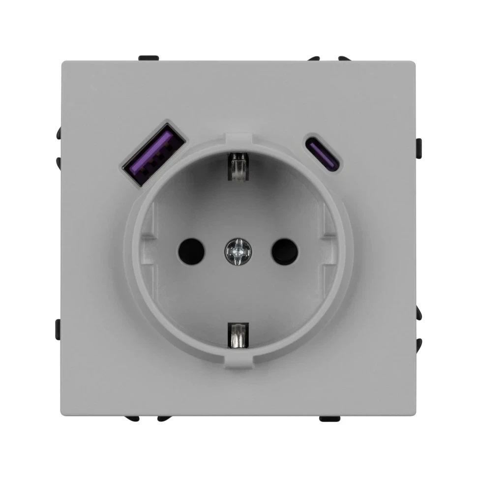 Розетка Schuko 250V 16A с USB-портом для зарядки Type A + Type C, с защитными шторками, 3,1А, 20W, IP-20, NEO PLUS контакты винтовые Розетка Schuko 250V 16A с USB-портом для зарядки Type A + Type C, с защитными шторками, 3,1А, 20W, IP-20, NEO PLUS контакты винтовые