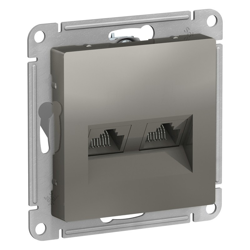 Розетка двойная Schneider Atlas Design RJ-45 кат. 5е, сталь ATN000985