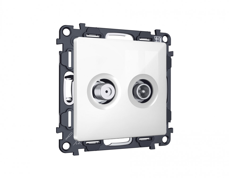 Комплект механизма розетки TV оконечной + SAT ALFA MA113310 Белый глянец 5-862MHz 3.5dB/950-2150MHz 3.5dB QUANT (AP1133, VM217)