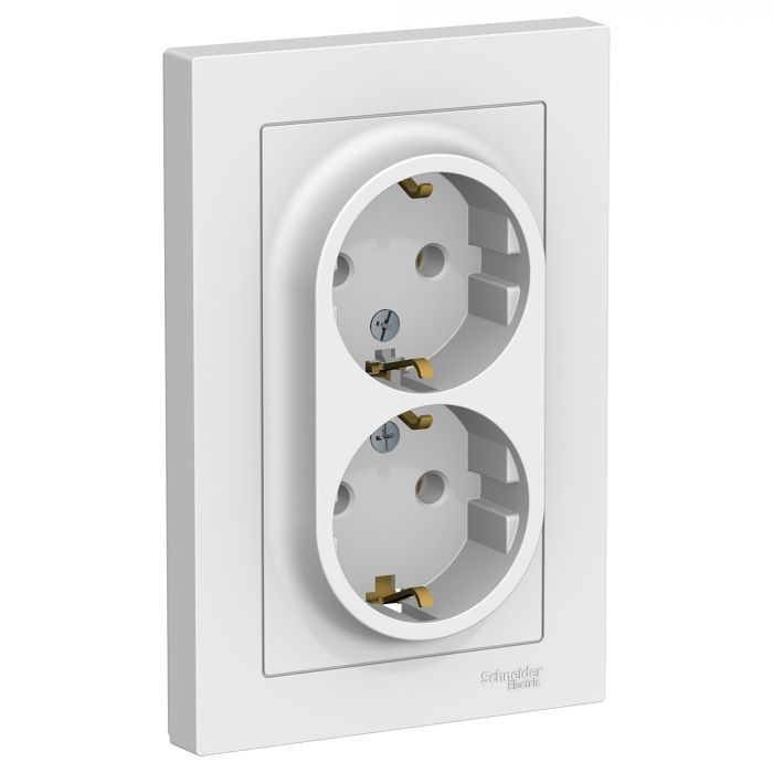 Розетка двойная Systeme Electric Atlas Design в сборе, белая ATN000124