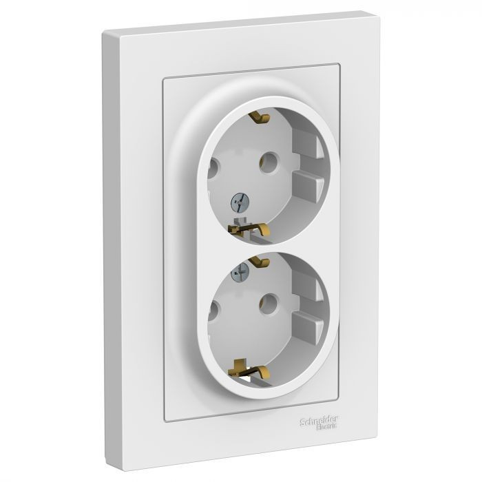 Розетка двойная Systeme Electric Atlas Design в сборе, белая ATN000124