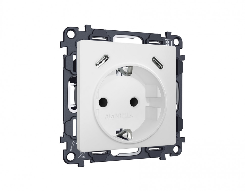Комплект механизма электрической розетки ALFA MA130510 Белый матовый 2USB С+C 20W (быстрая зарядка) QUANT