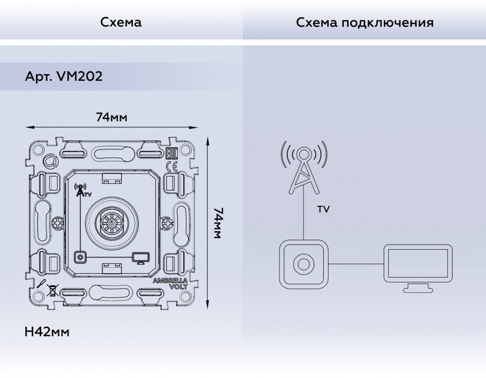 Механизм TV розетки оконечной 50-870 MHz 1dB QUANT VM202