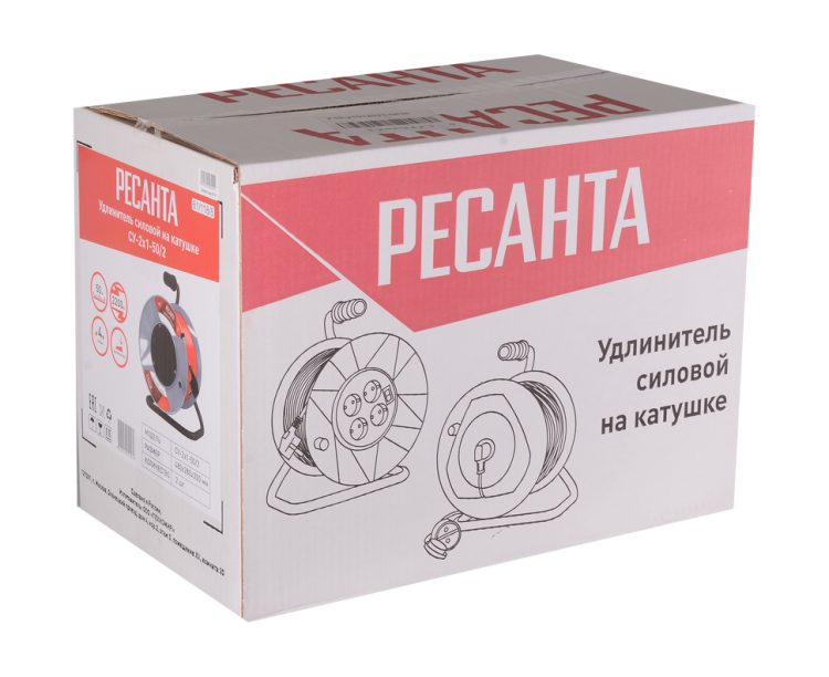 Удлинитель силовой на катушке Ресанта СУ-2х1-50/2 (с выкл., 4 розетки) 61/118/5
