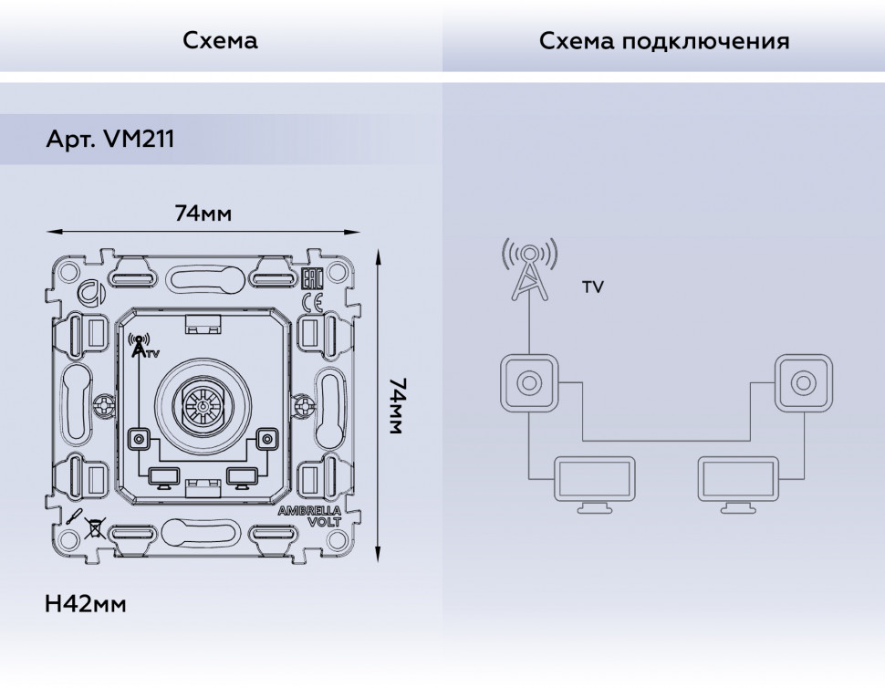 Механизм TV розетки проходной 5-1000 MHz 4dB QUANT VM211
