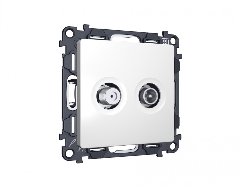 Комплект механизма розетки TV оконечной + SAT ALFA MA133310 Белый матовый 5-862MHz 3.5dB/950-2150MHz 3.5dB QUANT (AP1333, VM217)
