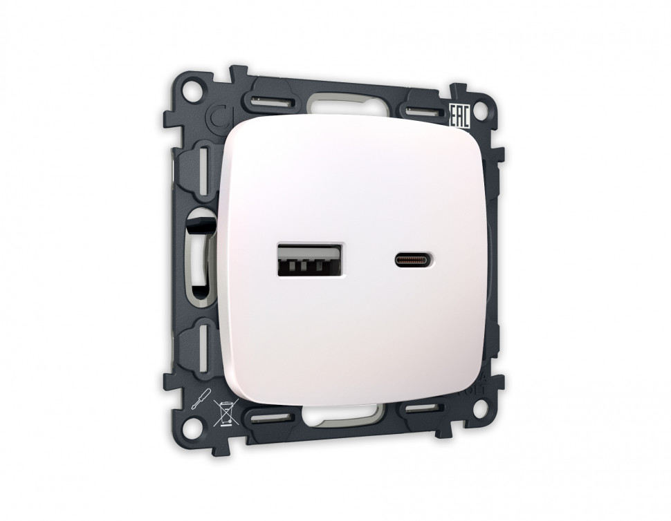 Комплект механизма розетки OMEGA MO211010 Жемчуг 2USB A+C 20W быстрая зарядка QUANT