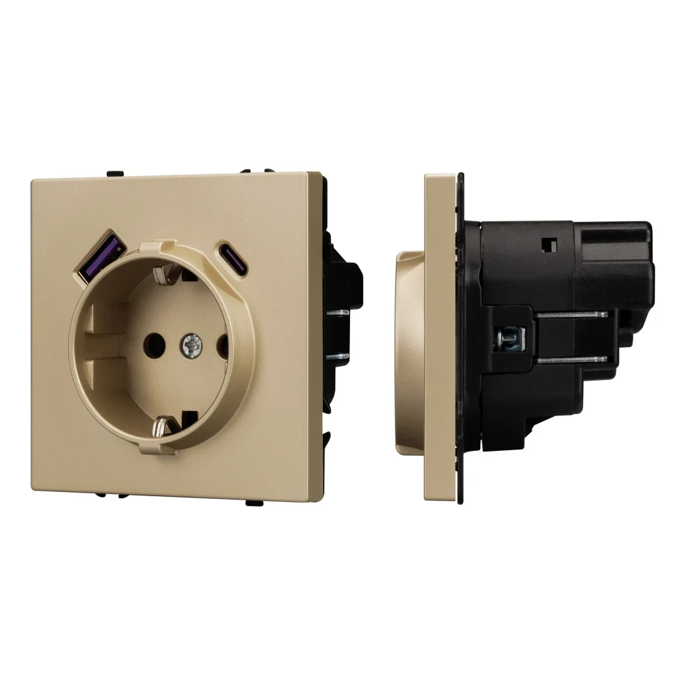 Розетка Schuko 250V 16A с USB-портом для зарядки Type A + Type C, с защитными шторками, 3,1А, 20W, NEO PLUS контакты винтовые Розетка Schuko 250V 16A с USB-портом для зарядки Type A + Type C, с защитными шторками, 3,1А, 20W, NEO PLUS контакты винтовые