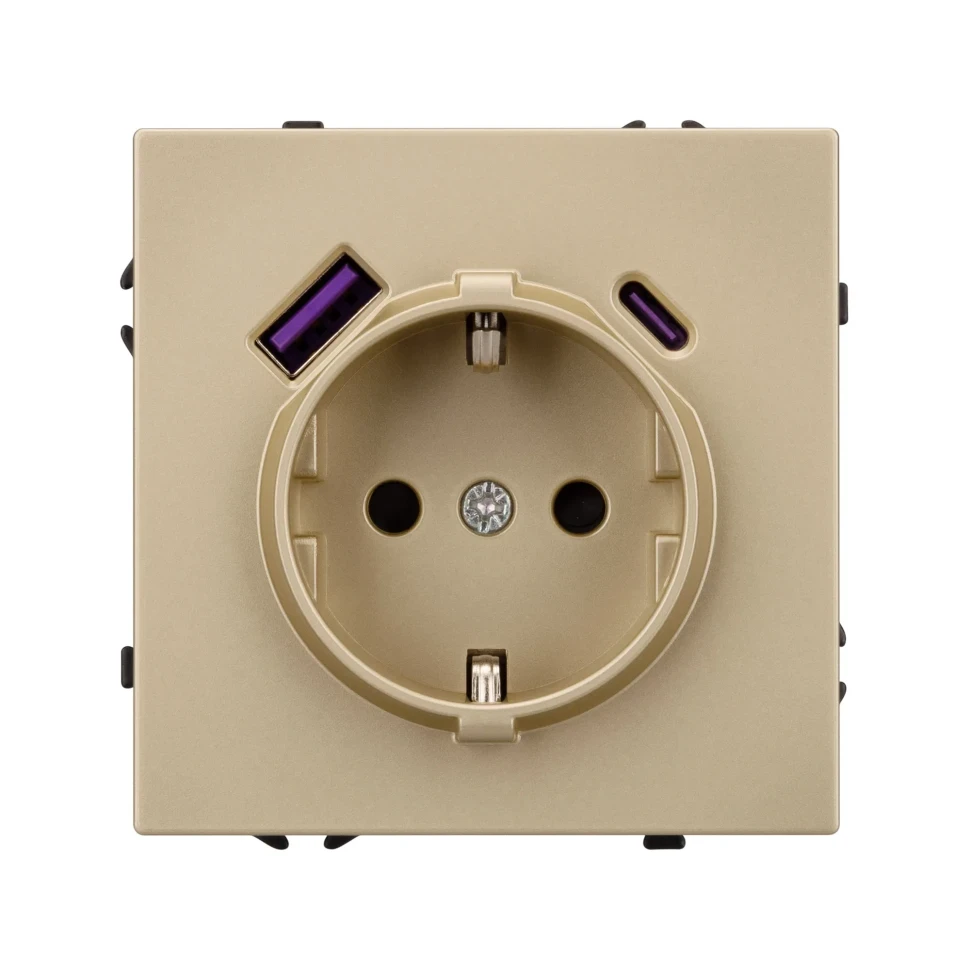 Розетка Schuko 250V 16A с USB-портом для зарядки Type A + Type C, с защитными шторками, 3,1А, 20W, NEO PLUS контакты винтовые Розетка Schuko 250V 16A с USB-портом для зарядки Type A + Type C, с защитными шторками, 3,1А, 20W, NEO PLUS контакты винтовые