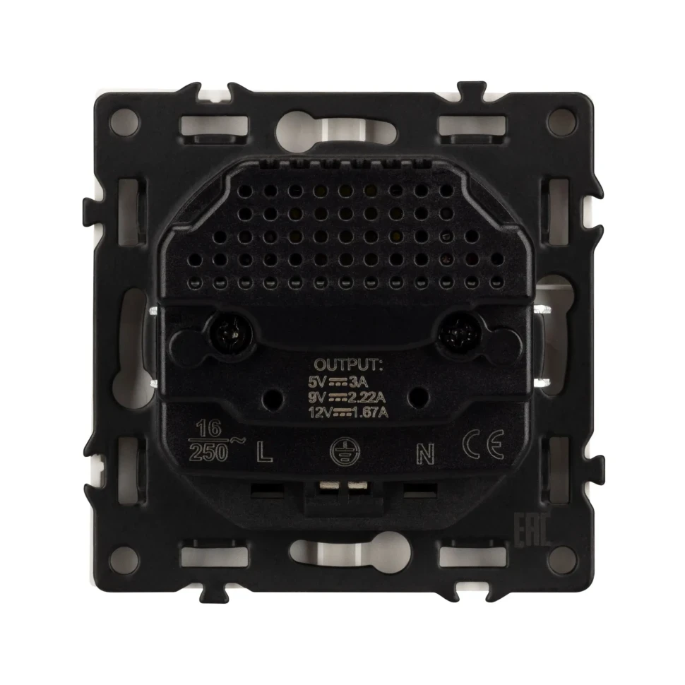 Розетка Schuko 250V 16A с USB-портом для зарядки Type A + Type C, с защитными шторками, 3,1А, 20W, NEO PLUS контакты винтовые Розетка Schuko 250V 16A с USB-портом для зарядки Type A + Type C, с защитными шторками, 3,1А, 20W, NEO PLUS контакты винтовые