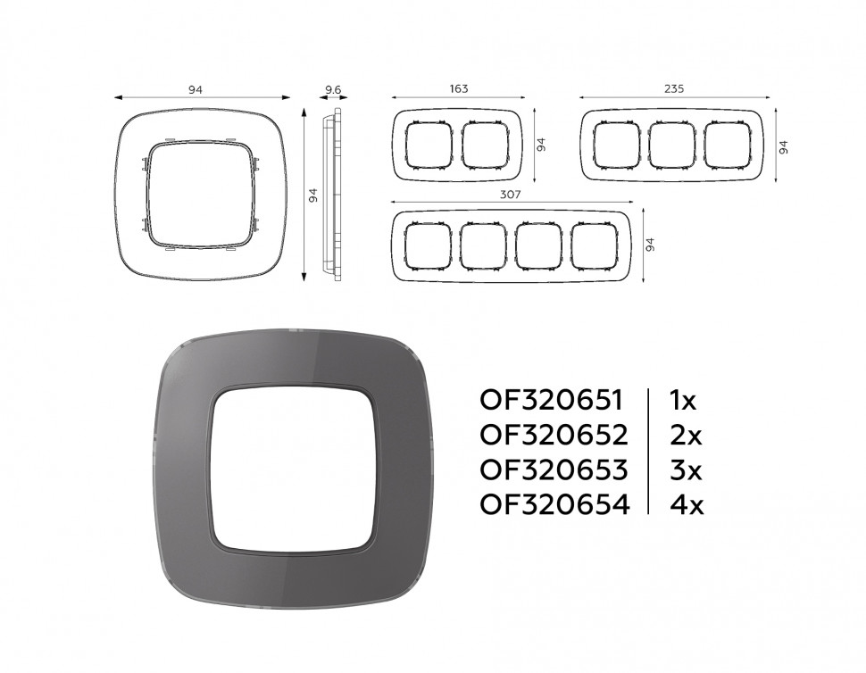 Рамка OMEGA Radian (Антрацит серый Стекло органическое) 2-ая OF320652
