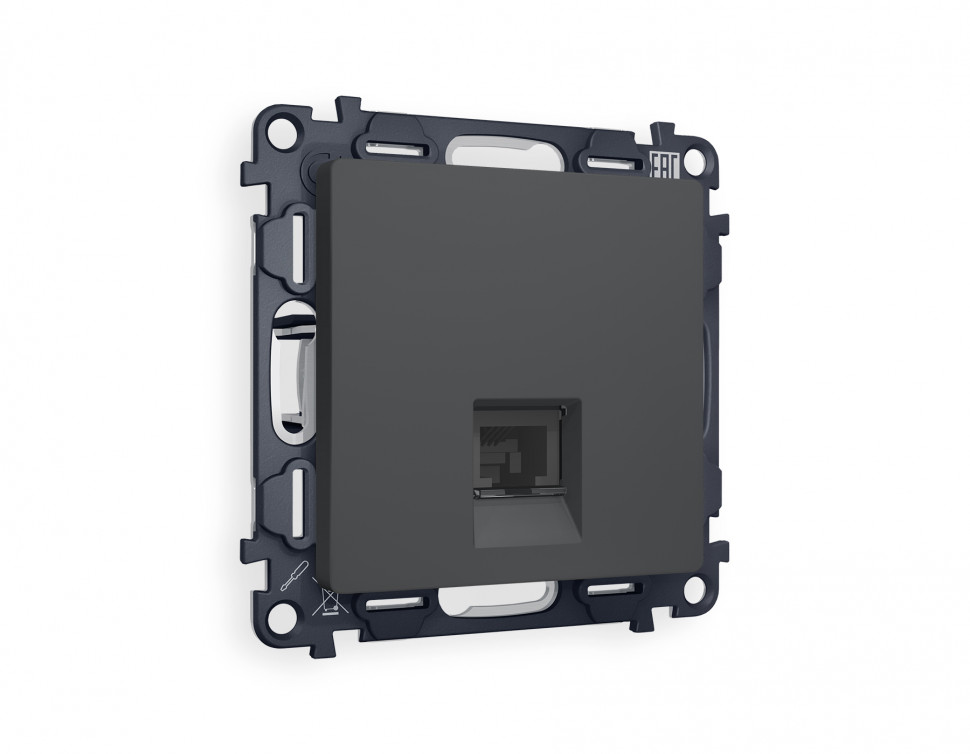 Комплект механизма компьютерной розетки ALFA MA912010 Графит мягкое касание RJ-45(8P8C) CAT6 с защитной шторкой QUANT