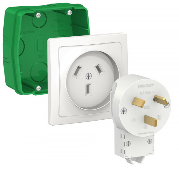 Systeme Electric Blanca внутр Бел Комплект силовой 32 А, 250 В: розетка, вилка, монтажная коробка BLNSK013231