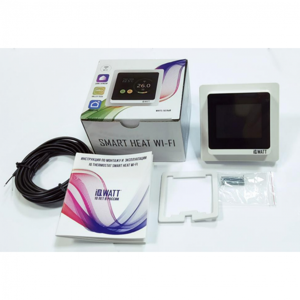 Программируемый терморегулятор с цветным сенсорным TFT дисплеем IQWATT SMART HEAT Wi-Fi WHITE (белый) и голосовым управлением Алиса
