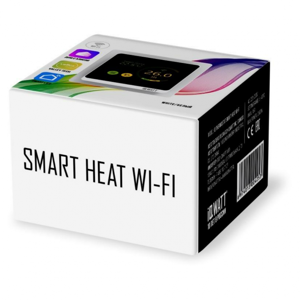 Программируемый терморегулятор с цветным сенсорным TFT дисплеем IQWATT SMART HEAT Wi-Fi WHITE (белый) и голосовым управлением Алиса
