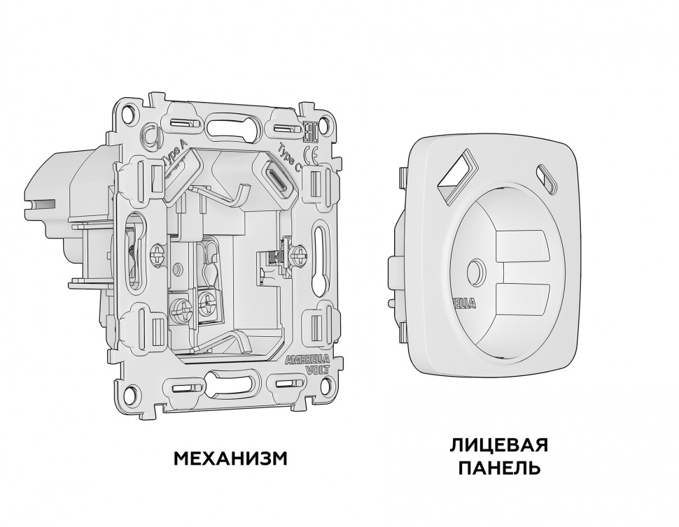 Комплект механизма электрической розетки OMEGA MO640010 Темная бронза матовый 2USB A+C20W быстрая зарядка с заземлением и шторками 2P+E 16A-250V QUANT