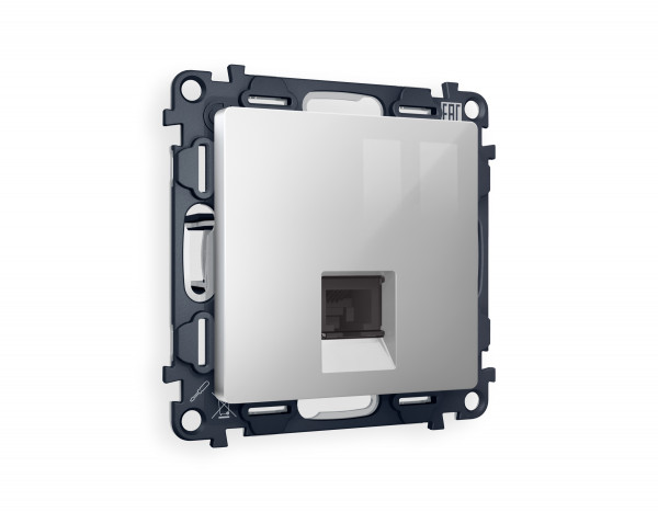 Комплект механизма компьютерной розетки ALFA MA412010 Серебро глянец RJ-45(8P8C) CAT6 с защитной шторкой QUANT