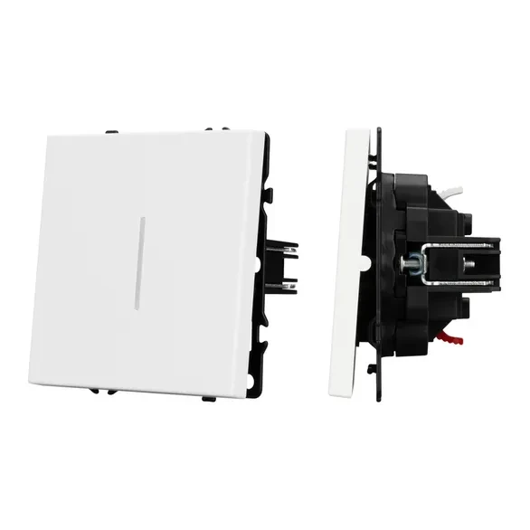 Выключатель одноклавишный проходной с подсветкой LED, NEO PLUS самозажимные контакты (белый матовый) Выключатель одноклавишный проходной с подсветкой LED, NEO PLUS самозажимные контакты (белый матовый)