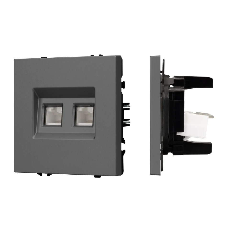Розетка компьютерная двойная 6 kat, IP-20. NEO PLUS (cерый)