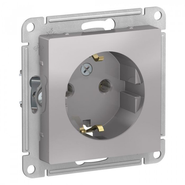 Розетка силовая Systeme Electric Atlas Design со шторками, алюминий ATN000345